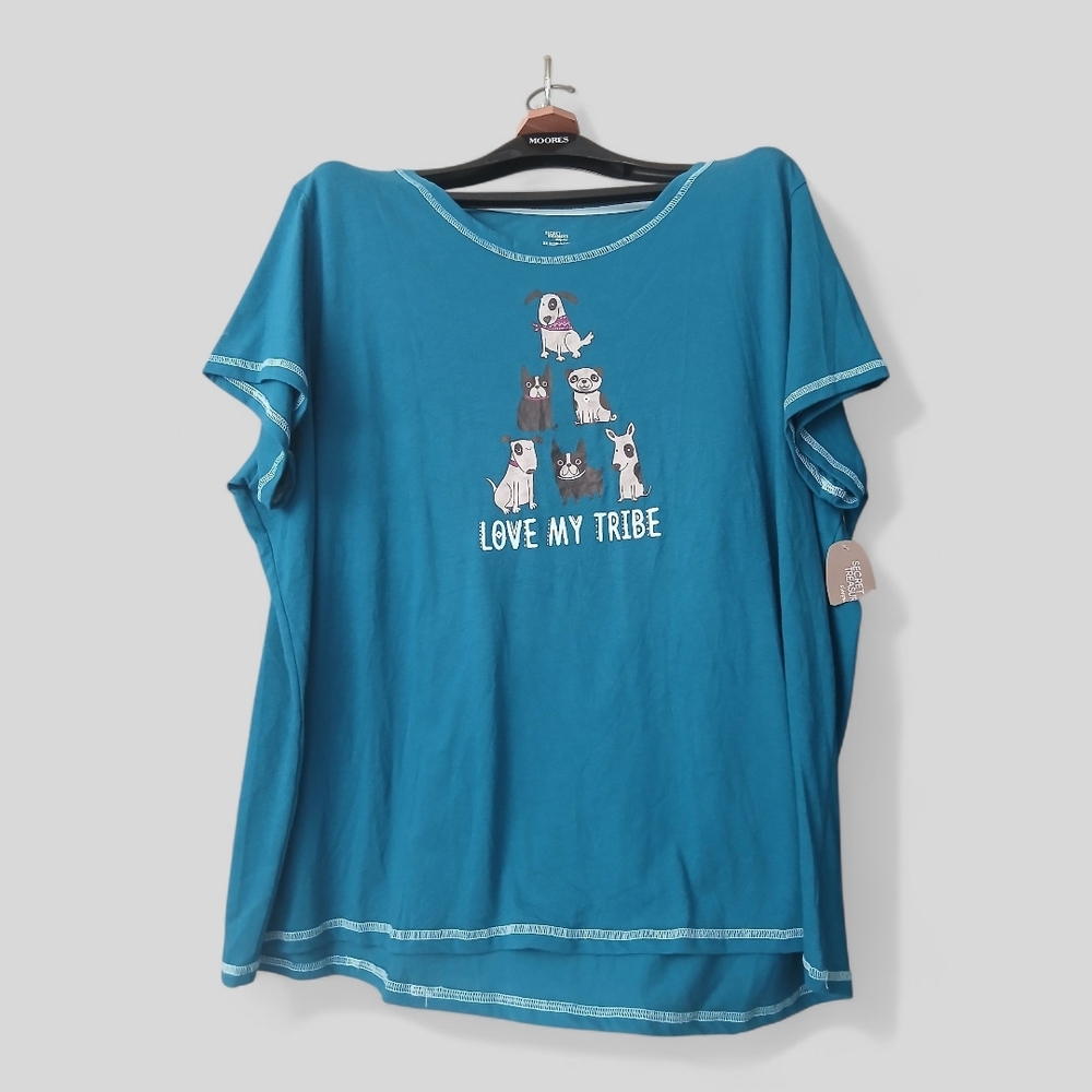 🍒2/50🍒NWT Graphic Dog Lover Teal Blue T-shirt Relaxed Fit